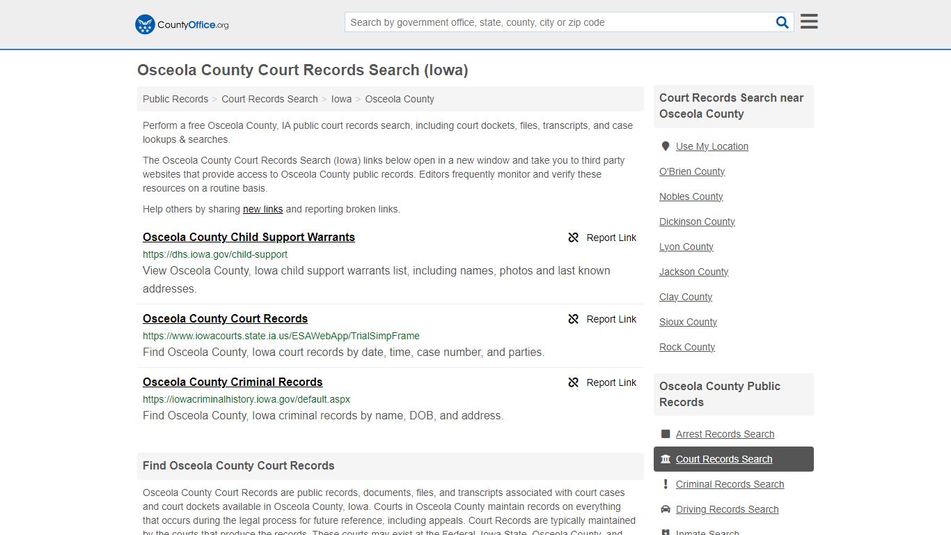 Osceola County Court Records Search (Iowa) - County Office